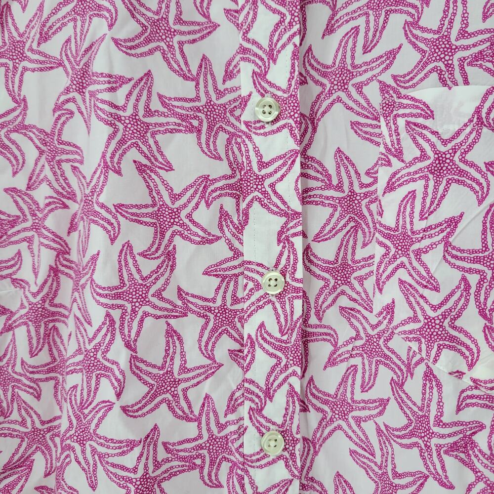 Talbots Womens Starfish Shirt Large Pink White Button Down Long Sleeve Beach - Picture 9 of 13